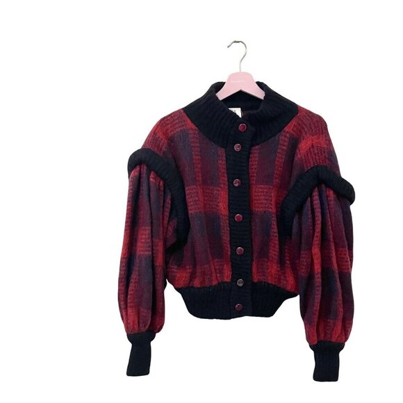 Agatha Brown Vintage Red Plaid Mohair Wool Sweater No Size - Picture 1 of 4
